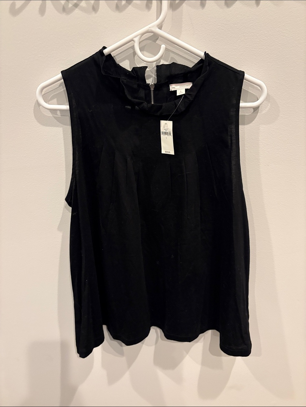 GAP Black Sleeveless Ruffle Mock-Neck Top